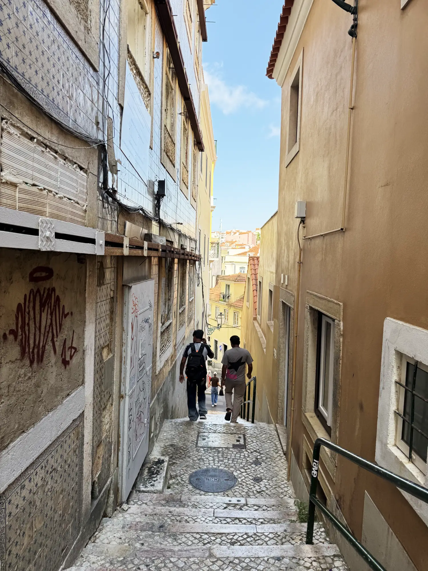 Stairs descending into the Moorish Quarter, Lisbon.