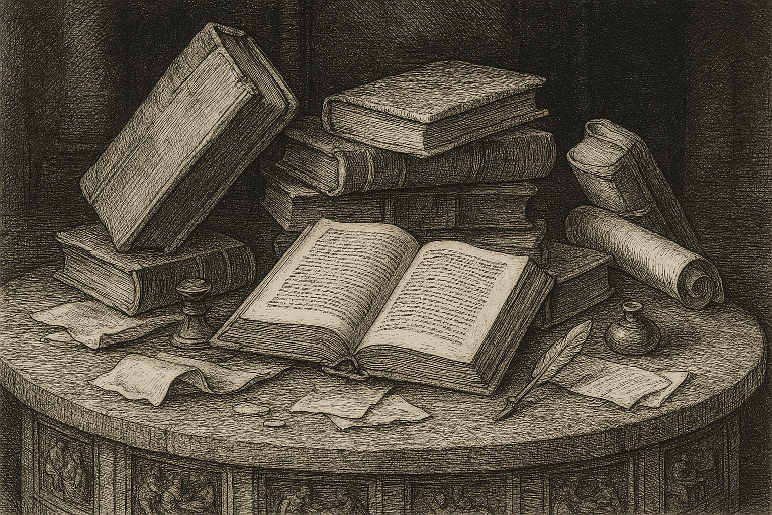 Desk lamp, journal, and annotated book